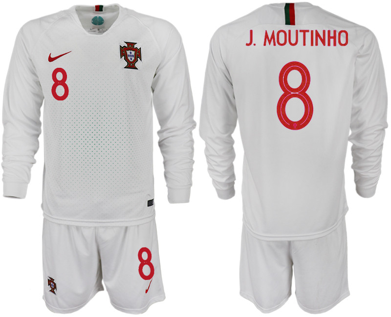 Portugal 8 J. MOUTINHO Away 2018 FIFA World Cup Long Sleeve Soccer Jersey