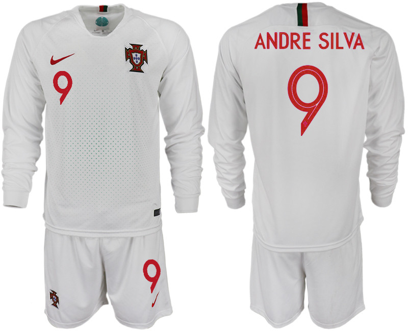 Portugal 9 ANDRE SILVA Away 2018 FIFA World Cup Long Sleeve Soccer Jersey