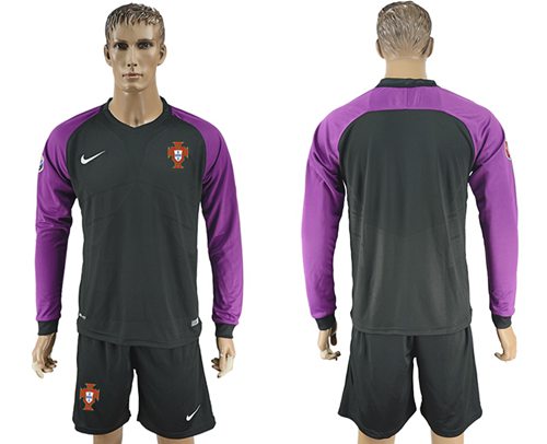 Portugal Blank Black Goalkeeper Long Sleeves Soccer Country Jersey