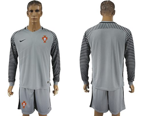 Portugal Blank Grey Goalkeeper Long Sleeves Soccer Country Jersey