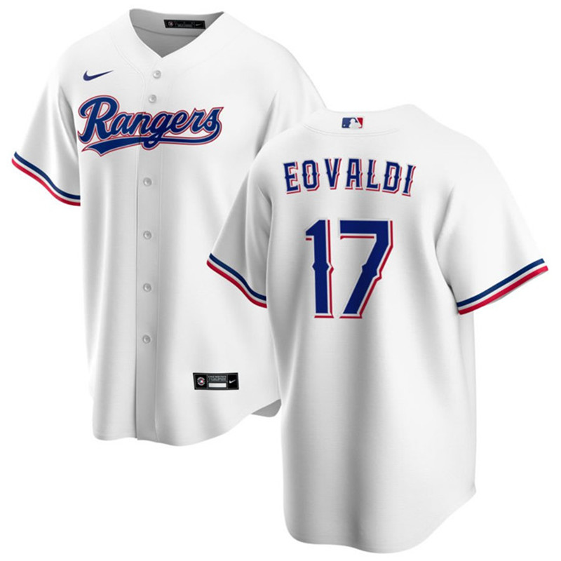 Rangers 17 Nathan Eovaldi White Nike Cool Base Jersey