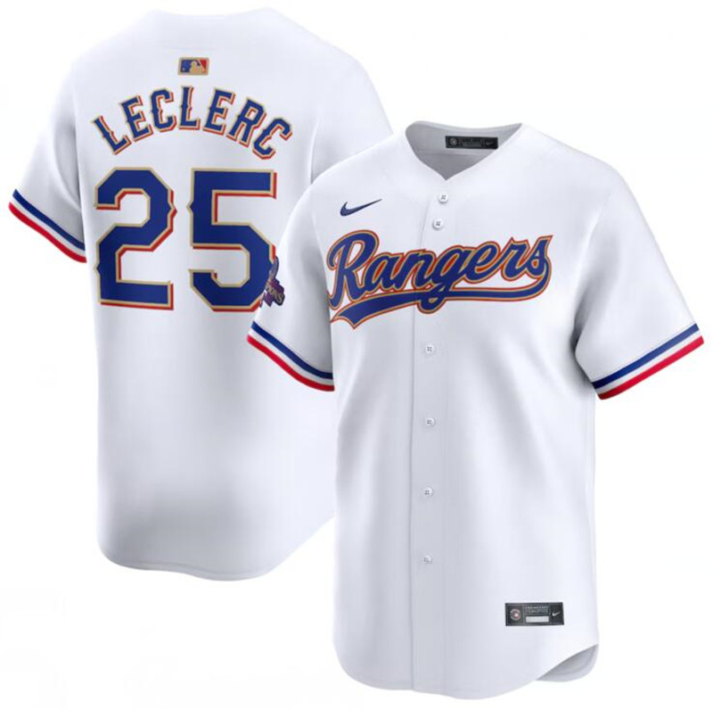Rangers 25 Jose Leclerc White Gold Nike 2024 Gold Collection Cool Base Jersey