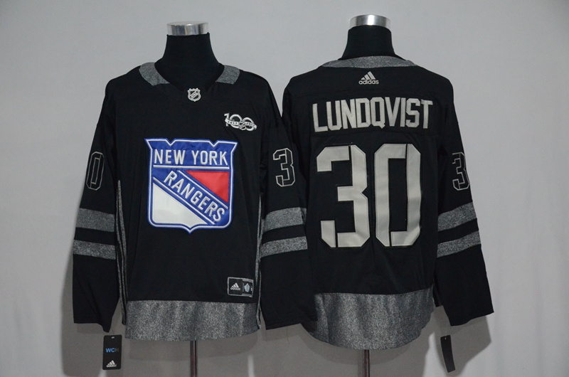 Rangers 30 Henrik Lundqvist Black 1917 2017 100th Anniversary Stitched NHL Jersey