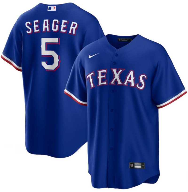 Rangers 5 Corey Seager Royal Nike Cool Base Jersey