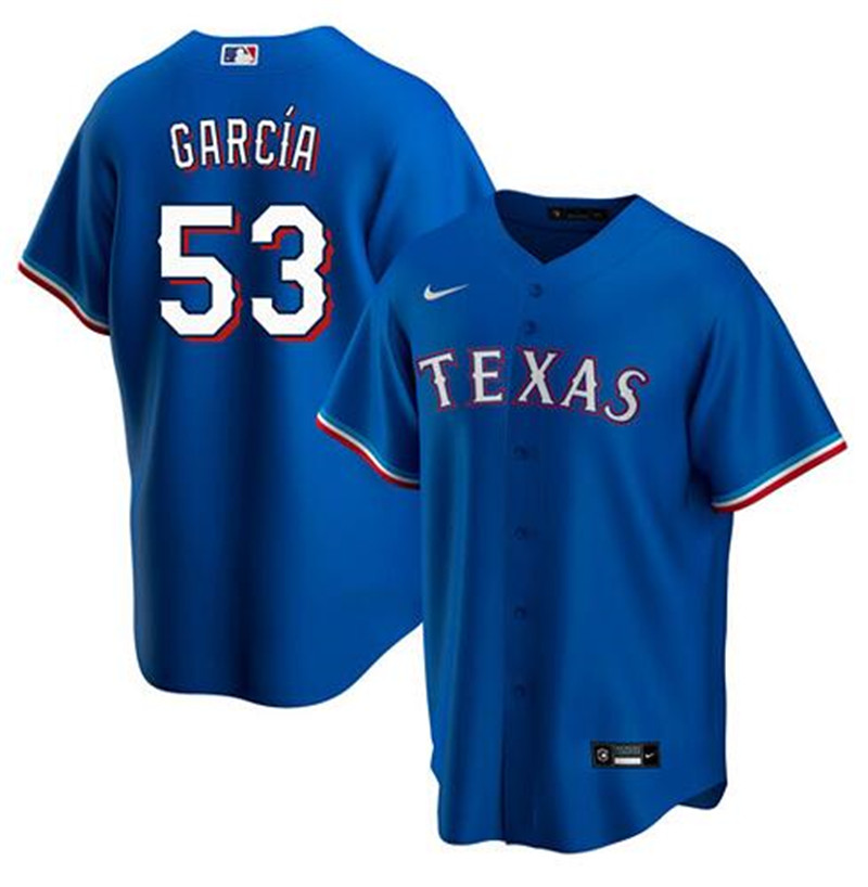 Rangers 53 Adolis Garcia Blue Nike Cool Base Jersey