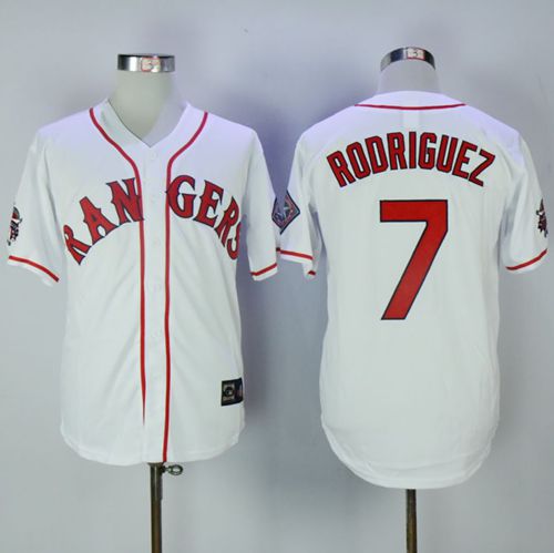 Rangers 7 Ivan Rodriguez White Throwback Stitched MLB Jersey