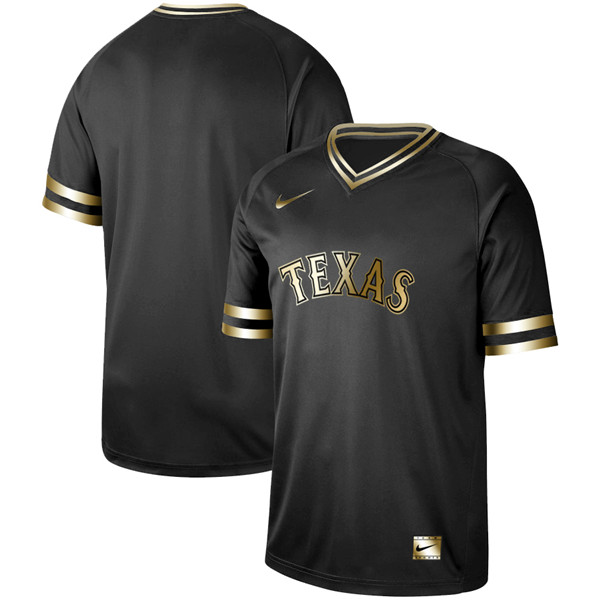 Rangers Blank Black Gold Nike Cooperstown Collection Legend V Neck Jersey