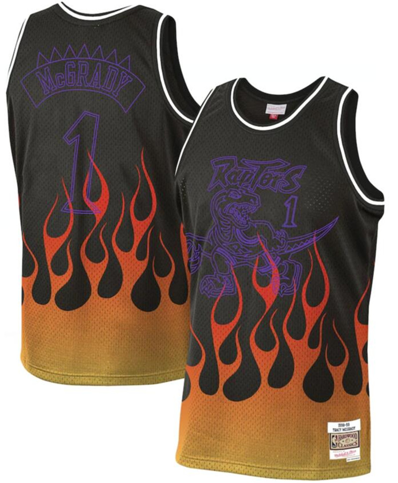 Raptors 1 Tracy McGrady Black 1998 99 Hardwood Classics Flames Swingman Jersey