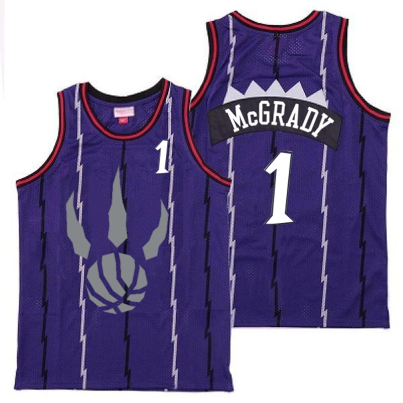 Raptors 1 Tracy McGrady Purple Gray Logo Retro Jersey