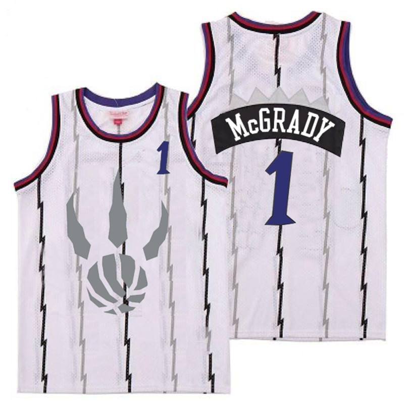 Raptors 1 Tracy McGrady White Gray Logo Retro Jersey