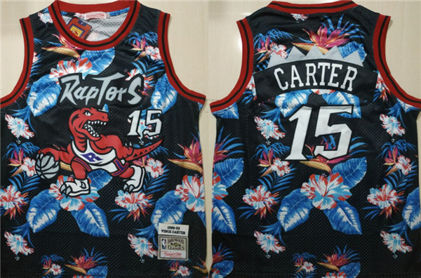 Raptors 15 Vince Carter Black 1998 99 Hardwood Classics Floral Fashion Swingman Jersey