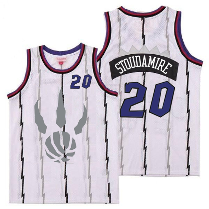 Raptors 20 Damon Stoudamire White Gray Logo Retro Jersey