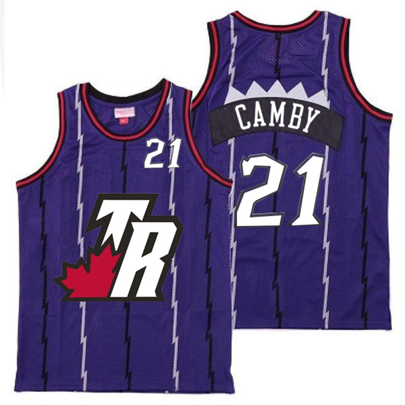 Raptors 21 Marcus Camby Purple Big White TR Logo Retro Jersey