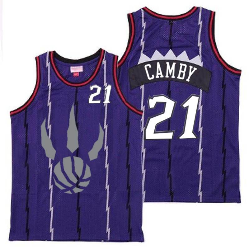 Raptors 21 Marcus Camby Purple Gray Logo Retro Jersey