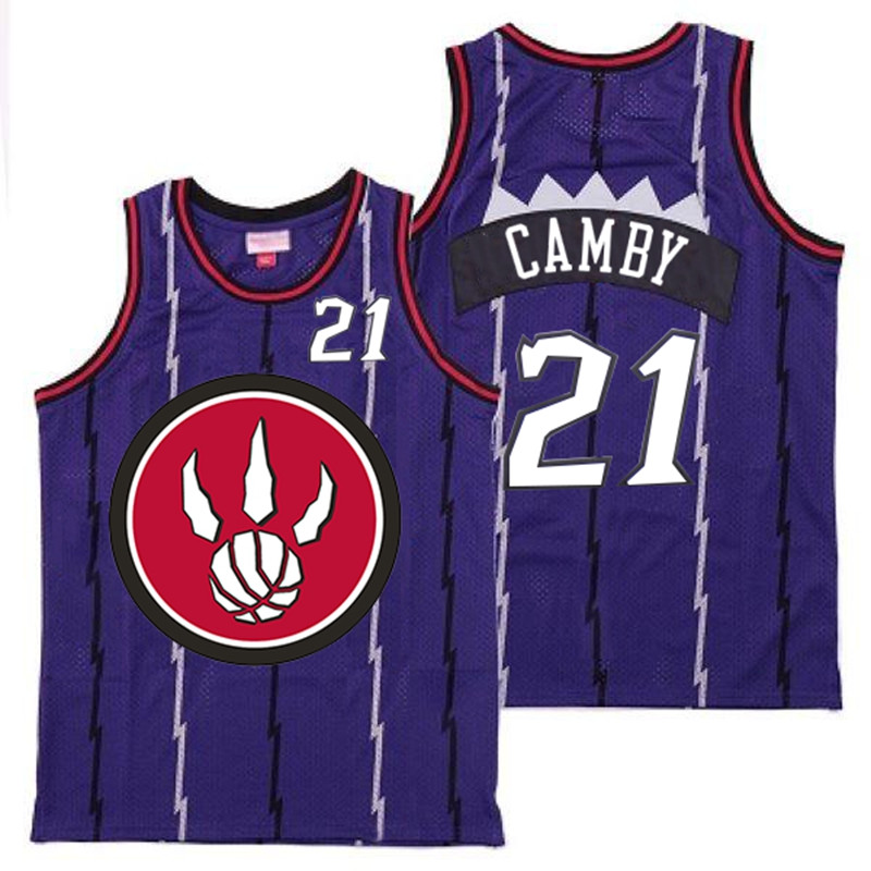 Raptors 21 Marcus Camby Purple Red Big Logo Retro Jersey