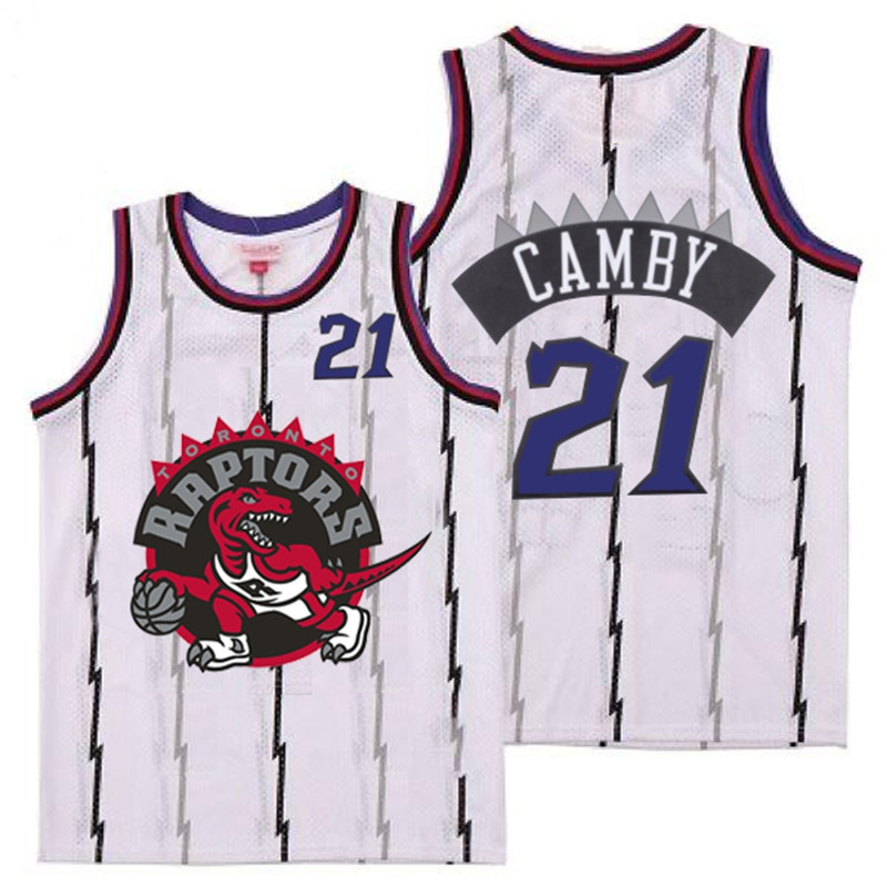 Raptors 21 Marcus Camby White Big Gray Red Logo Retro Jersey