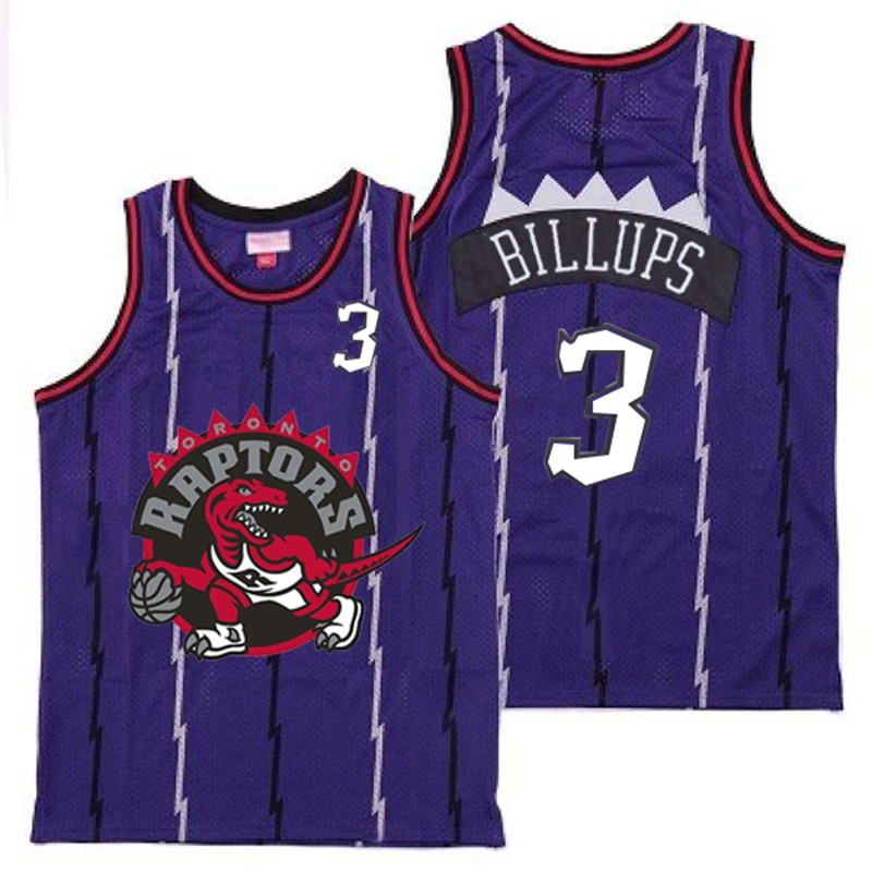 Raptors 3 Chauncey Billups Purple Big Gray Red Logo Retro Jersey