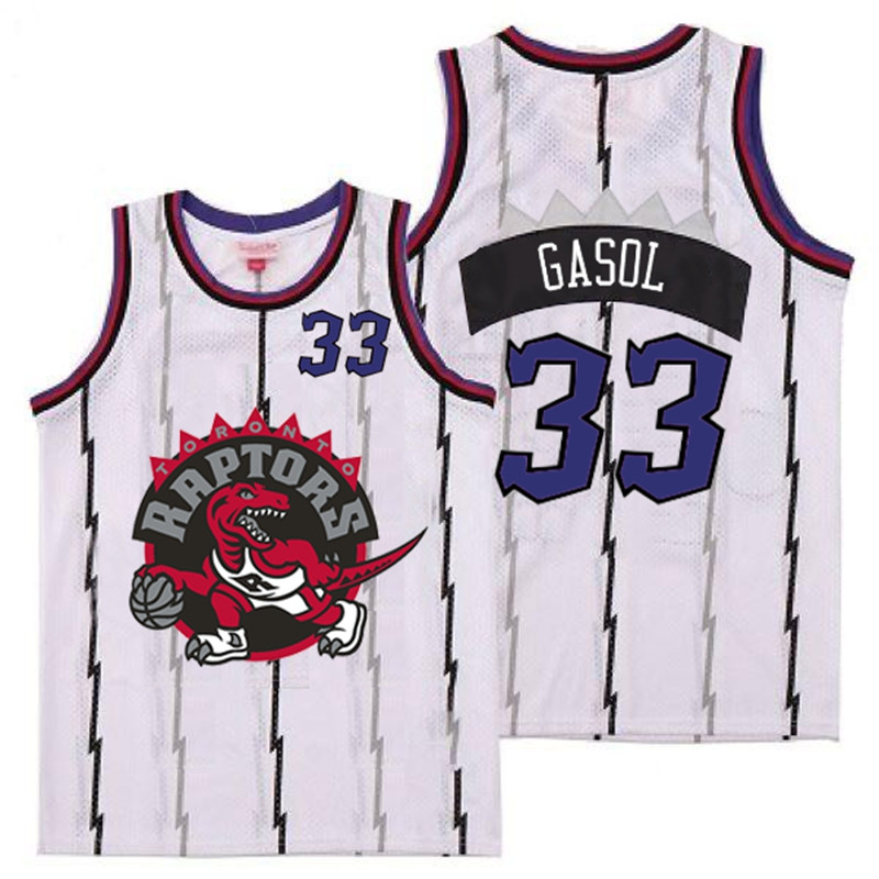 Raptors 33 Marc Gasol White Big Gray Red Logo Retro Jersey