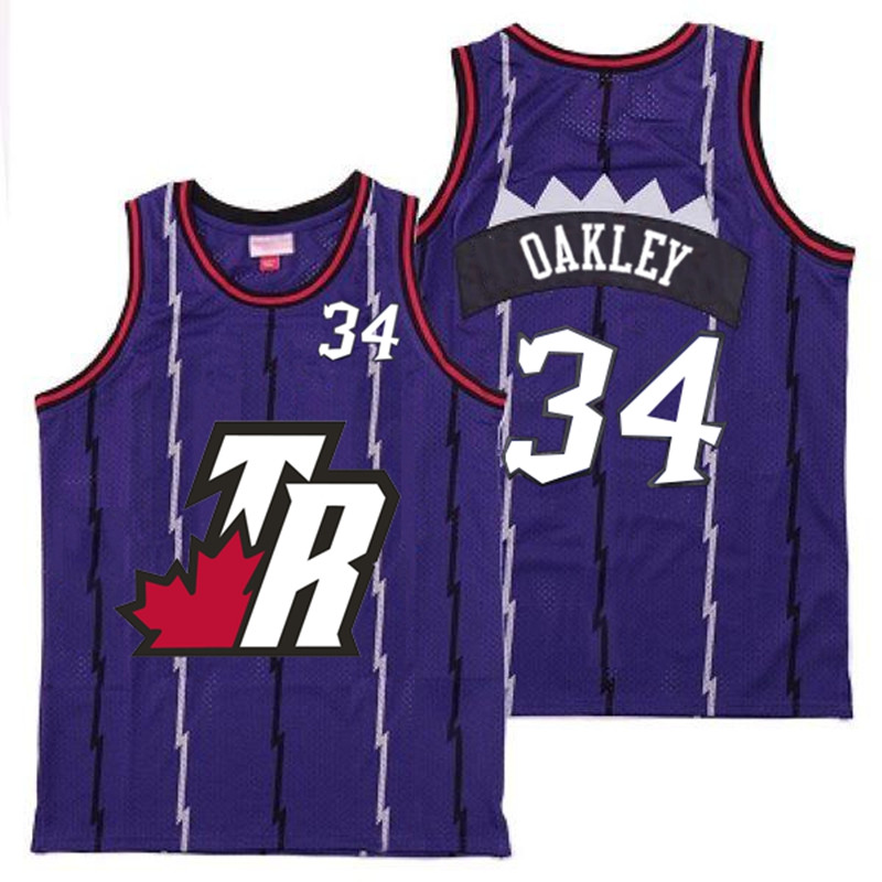 Raptors 34 Charles Oakley Purple Big White TR Logo Retro Jersey