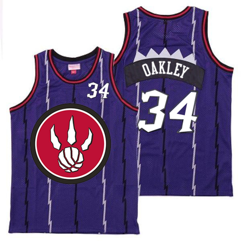 Raptors 34 Charles Oakley Purple Red Big Logo Retro Jersey