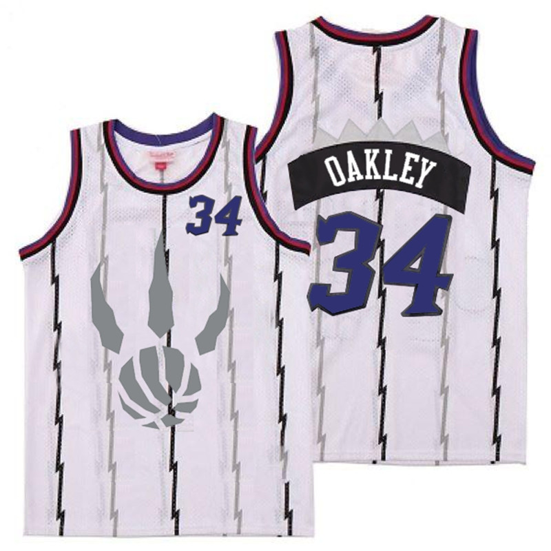 Raptors 34 Charles Oakley White Gray Logo Retro Jersey