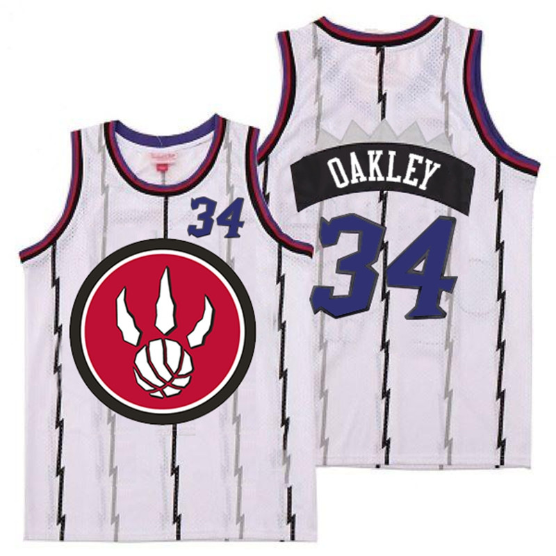 Raptors 34 Charles Oakley White Red Big Logo Retro Jersey