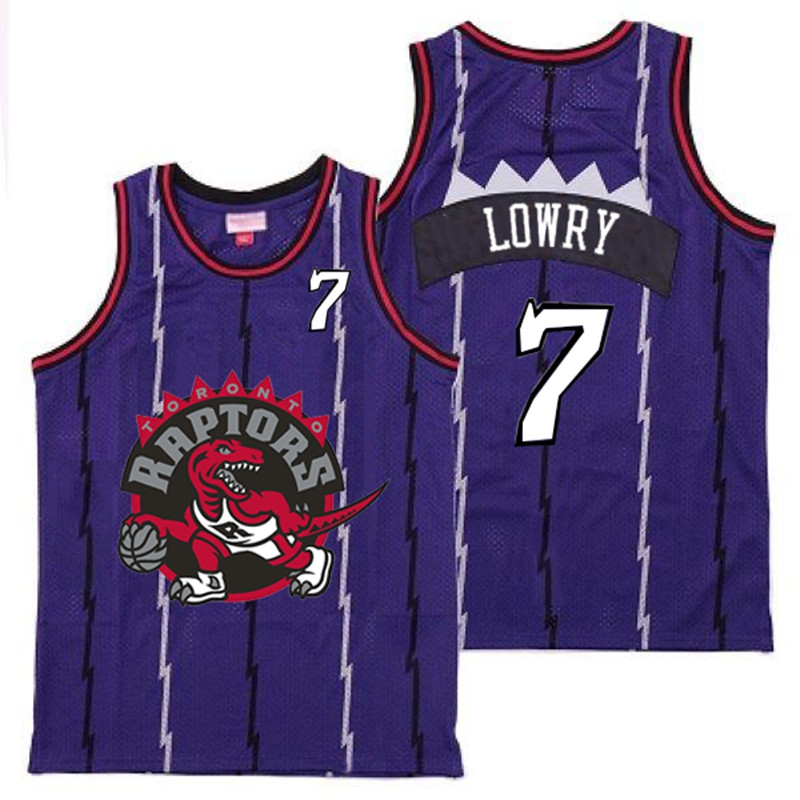 Raptors 7 Kyle Lowry Purple Big Gray Red Logo Retro Jersey