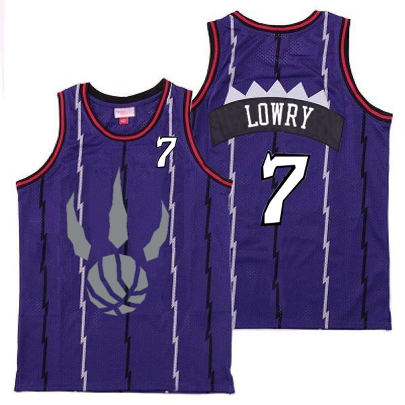 Raptors 7 Kyle Lowry Purple Gray Logo Retro Jersey