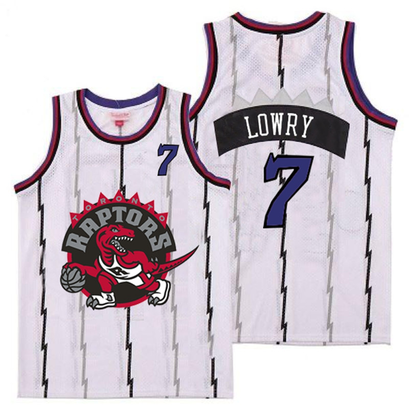 Raptors 7 Kyle Lowry White Big Gray Red Logo Retro Jersey