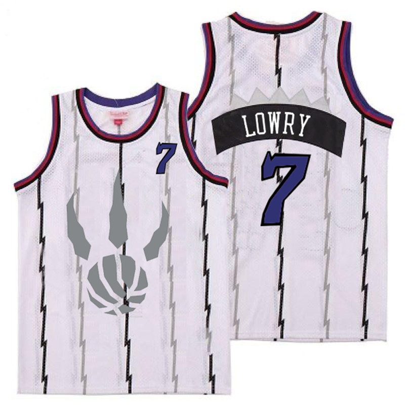 Raptors 7 Kyle Lowry White Gray Logo Retro Jersey