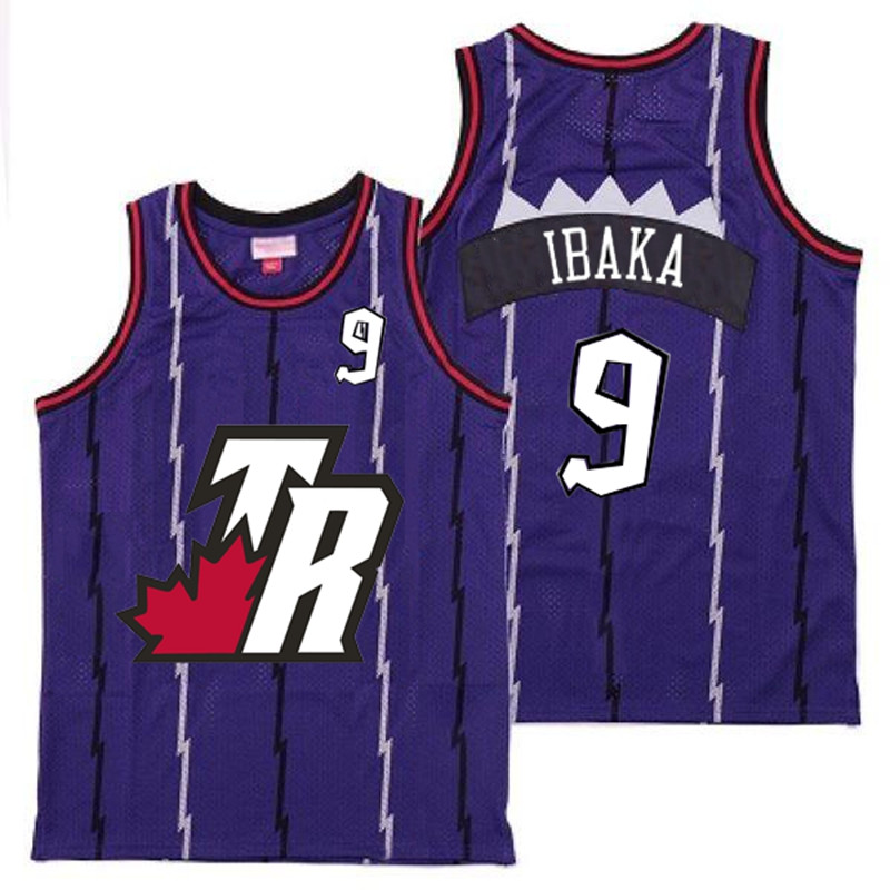 Raptors 9 Serge Ibaka Purple Big White TR Logo Retro Jersey