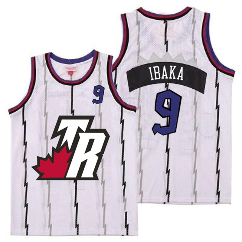 Raptors 9 Serge Ibaka White Big White TR Logo Retro Jersey