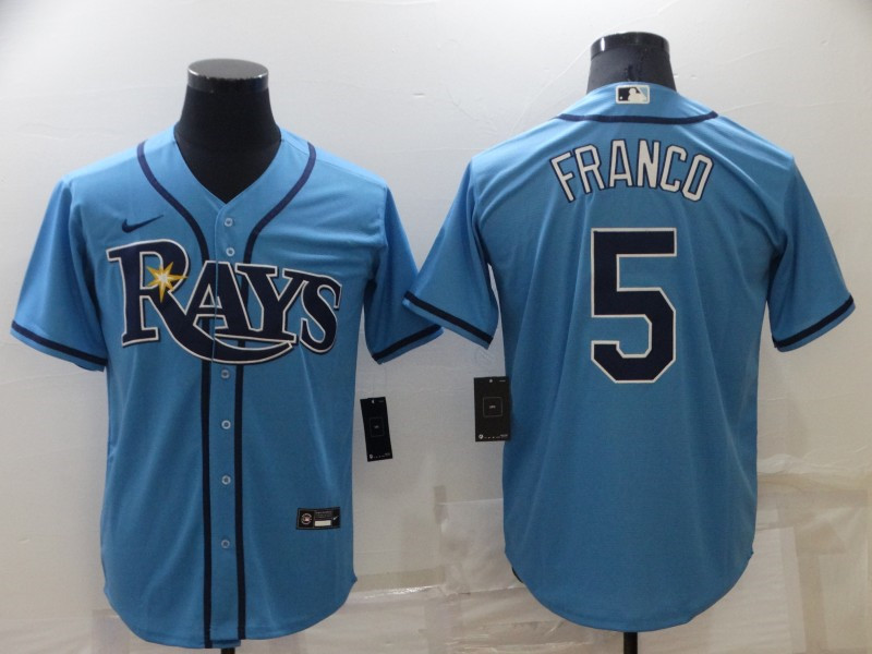 Rays 5 Wander Franco Blue Nike Cool Base Jersey