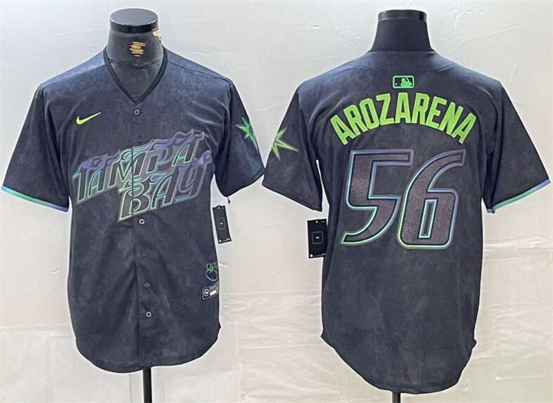 Rays 56 Randy Arozarena Charcoal Nike 2024 City Connect Cool Base Jersey