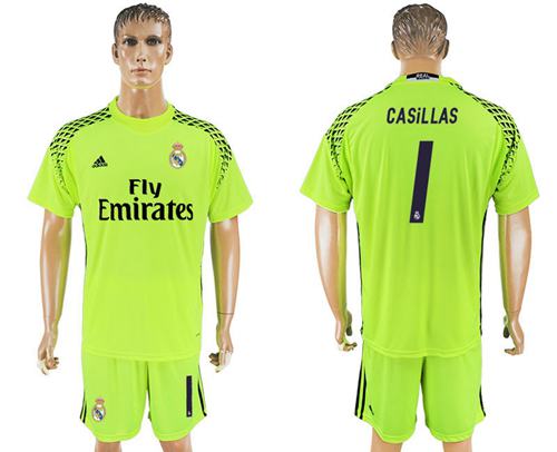 Real Madrid 1 Casillas Shiny Green Goalkeeper Soccer Club Jersey
