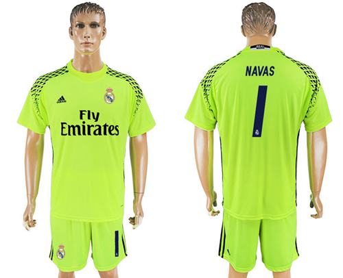 Real Madrid 1 Navas Shiny Green Goalkeeper Soccer Club Jersey
