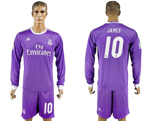 Real Madrid 10 James Away Long Sleeves Soccer Club Jersey