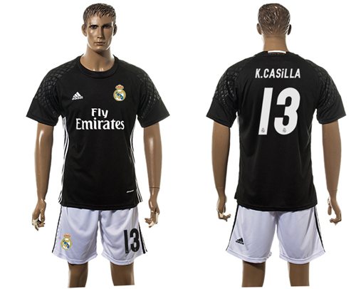 Real Madrid 13 KCasilla Black Goalkeeper Soccer Club Jersey
