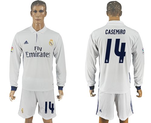 Real Madrid 14 Casemiro White Home Long Sleeves Soccer Club Jersey