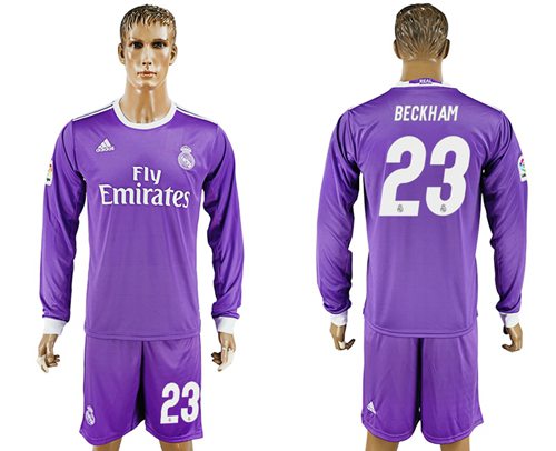Real Madrid 23 Beckham Away Long Sleeve Soccer Club Jersey