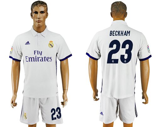 Real Madrid 23 Beckham White Home Soccer Club Jersey