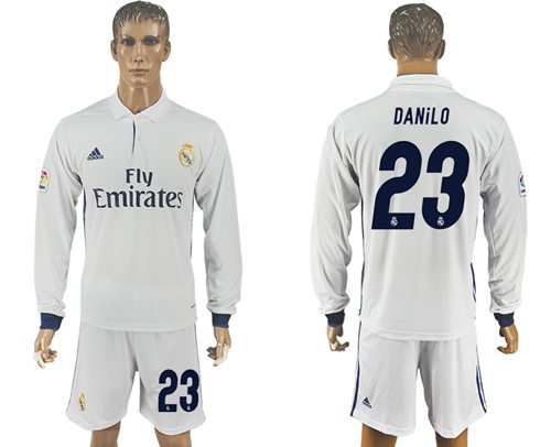 Real Madrid 23 Danilo White Home Long Sleeves Soccer Club Jersey