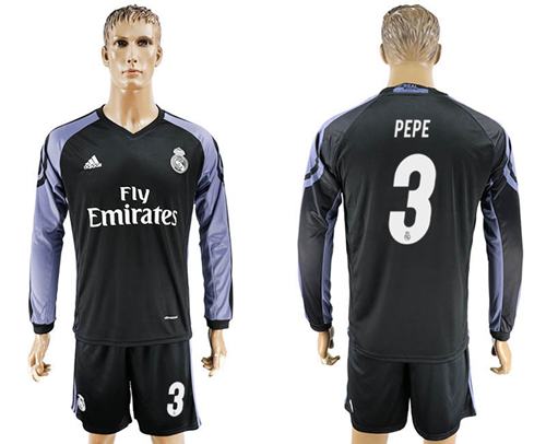 Real Madrid 3 Pepe Sec Away Long Sleeves Soccer Club Jersey