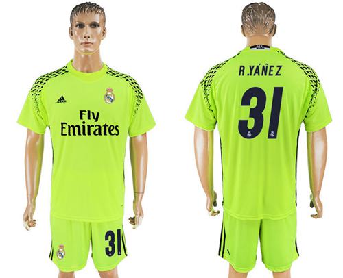 Real Madrid 31 R Yanez Shiny Green Goalkeeper Soccer Club Jersey
