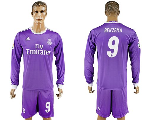 Real Madrid 9 Benzema Away Long Sleeves Soccer Club Jersey