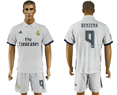 Real Madrid 9 Benzema White Home Soccer Club Jersey