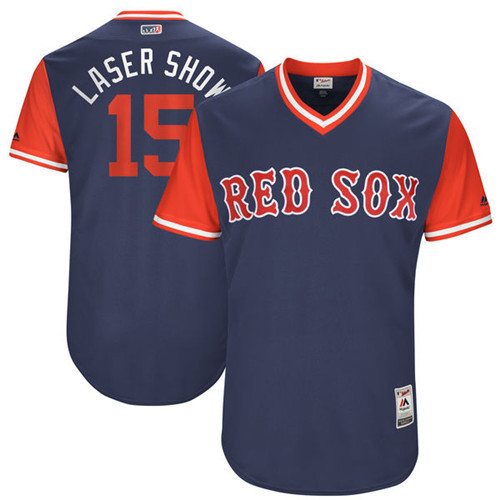 Red Sox 15 Dustin Pedroia Laser Show Majestic Navy 2017 Players Weekend Jersey