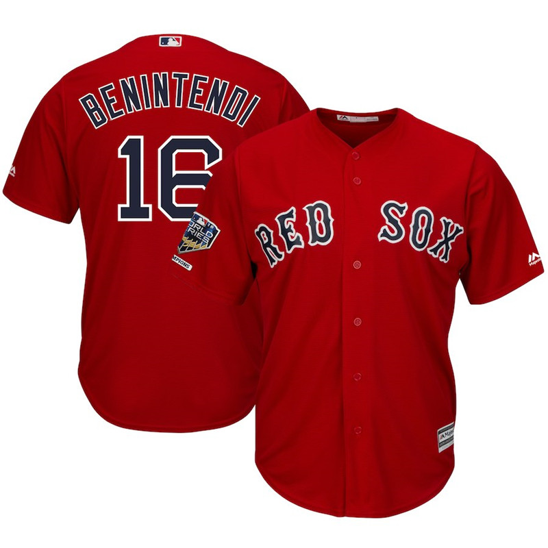 Red Sox 16 Andrew Benintendi Scarlet 2018 World Series Champions Alternate Cool Base Player Jersey