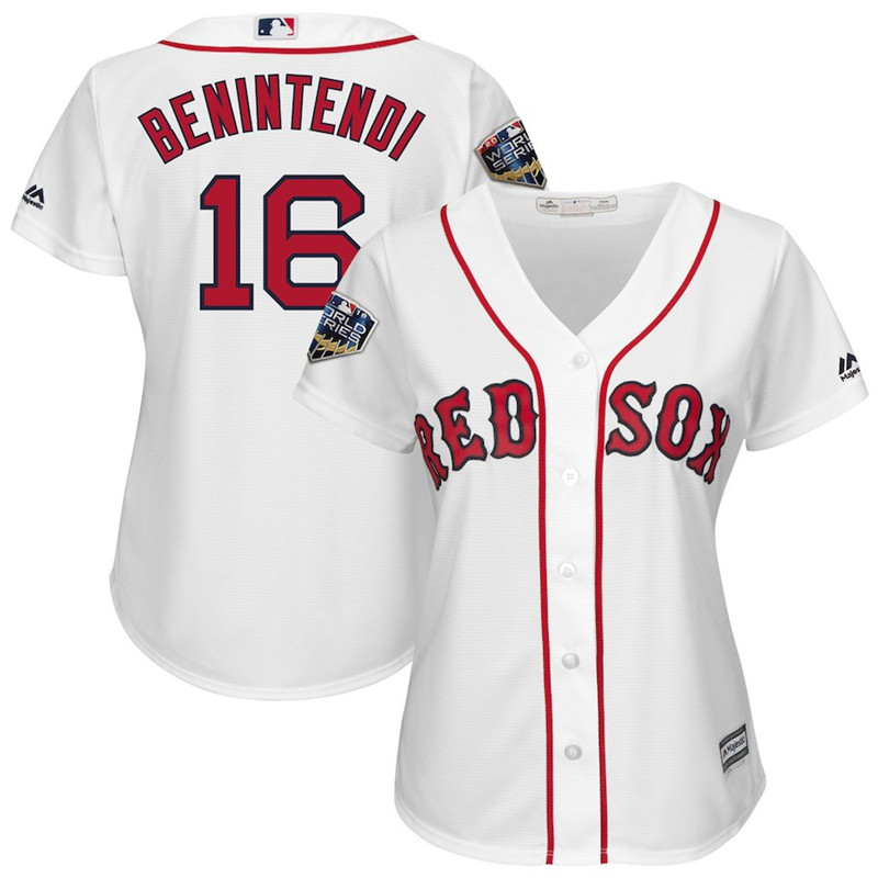 Red Sox 16 Andrew Benintendi White Women 2018 World Series Cool Base Player Jersey