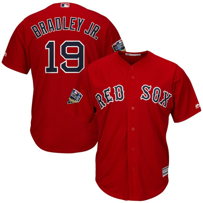 Red Sox 19 Jackie Bradley Jr. Scarlet 2018 World Series Cool Base Player Jersey
